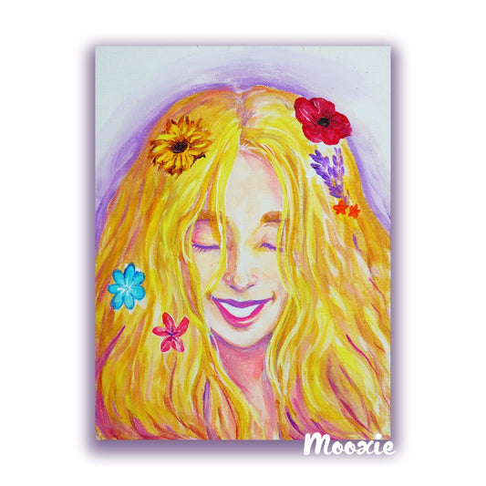 Flower Crown for Girl Art | Blonde Girl Acrylic Art | MooxieArt