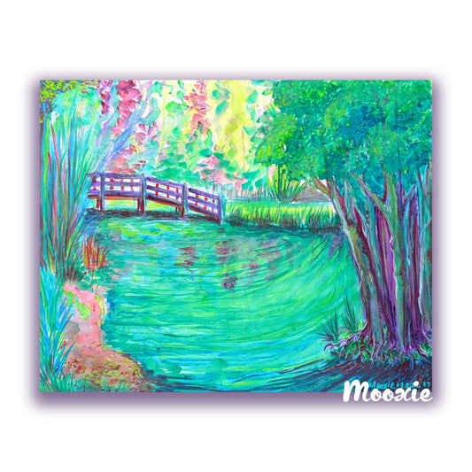 A Lakes Park - Giclée Print of a bridge over a pond on Moab Bright paper by Giclee Today.